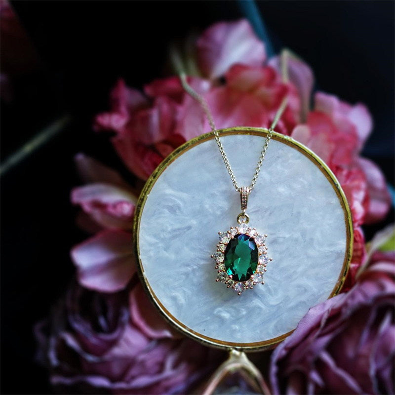 Green Emerald Pendant Vintage Style GemstoneEmerald Pendant Necklace with 14K Gold Plated Chain Huge Tomato