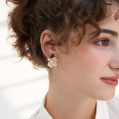 Gardenia Pearl Stud Earrings | Double Pearl Stud Earrings | Pearl Flower Stud Earrings with Sterling Silver Pins