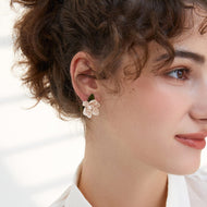 Gardenia Pearl Stud Earrings | Double Pearl Stud Earrings | Pearl Flower Stud Earrings with Sterling Silver Pins