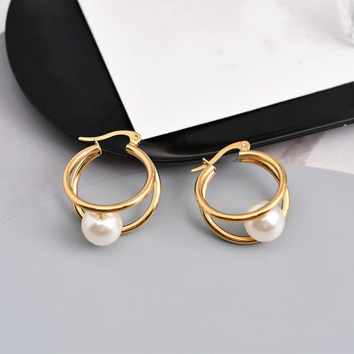 Double Hoop Earrings | Gold Hoop Earrings | Hoop Earrings with Pearls