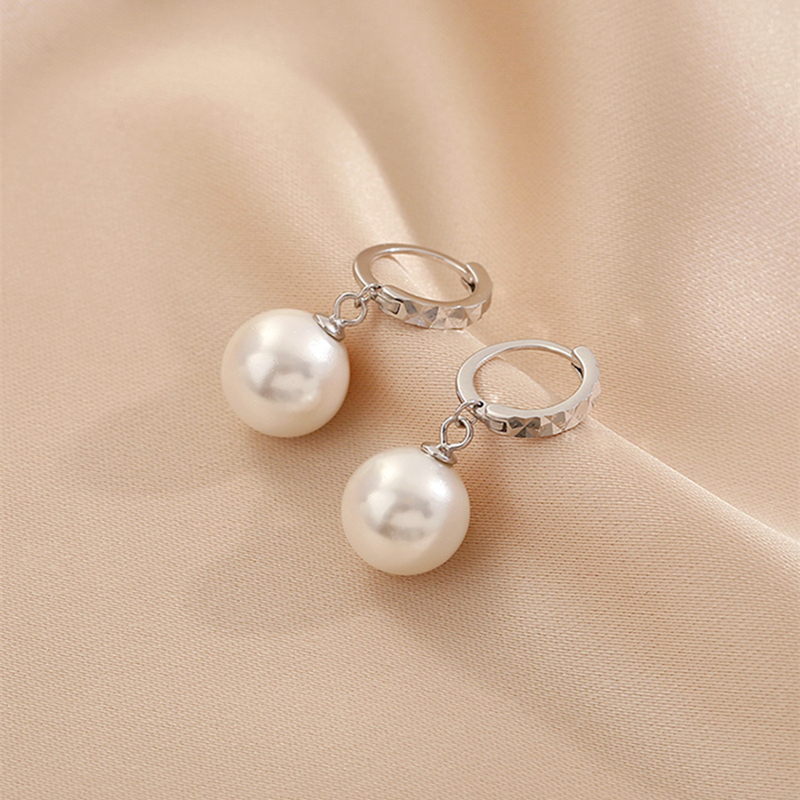 Pearl Huggie Earrings | Pearl Drop Earrings with Sterling Silver Clasp –  Huge Tomato