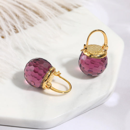Crystal Ball Crystal Drop Earrings Purple Pink Green Violet Blue Available with Gold and Silver Clasp
