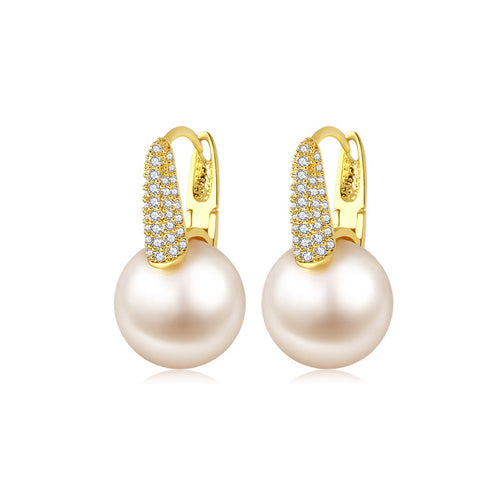 Pearl Drop Earrings | Pearl Diamond Earrings | Pearl Earrings with Sterling Silver Clasp (12mm)