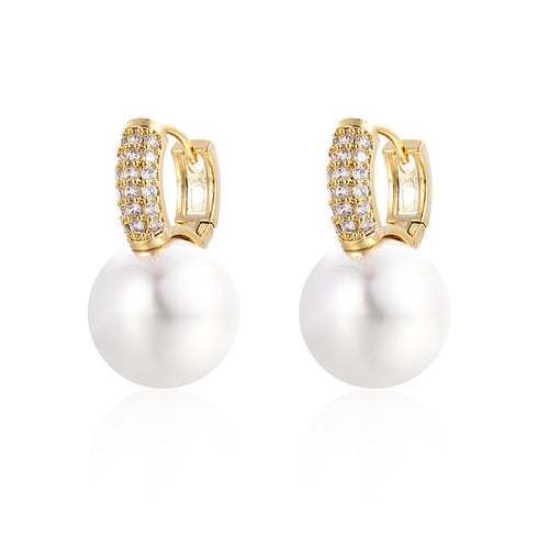 Pearl Drop Earrings | Pearl Huggie Earrings | Pearl Diamond Earrings with Allergy-free pins (12mm)