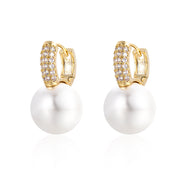 Pearl Drop Earrings | Pearl Huggie Earrings | Pearl Diamond Earrings with Allergy-free pins (12mm)