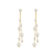 White Round Shell Pearl Dangle Drop Earrings for Women in 14K Gold Over Sterling Silver（6mm）