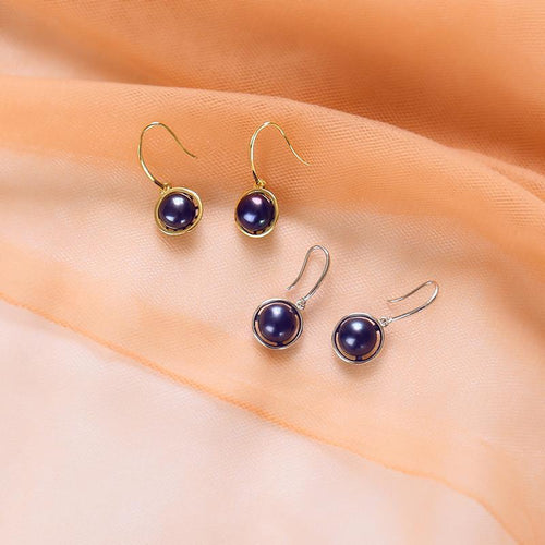 Freshwater Pearl Earrings Black Pearl Drop Earrings in Styles in 14K Gold or Sterling Silver（8-9mm）