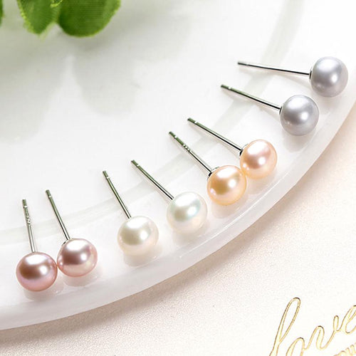 AAA Pure Freshwater Pearl Stud Silver Pin Handcraft Earrings (3 size/3 color)