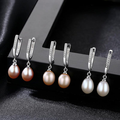 Elegent Pearl Earrings Silver | Pink Freshwater Real Pearl Drop Earrings | Wedding Dainty Jewelry-Huge Tomato