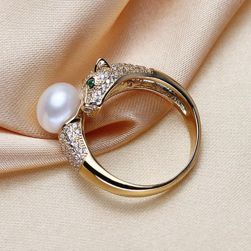 Leopard Freshwater Pearl Ring Big AAA Pearl Adjustable Size Ring in 14K Gold Over Sterling Silver