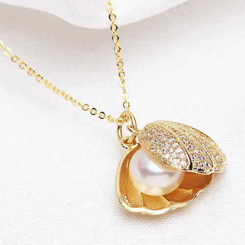 Pearl Pendant Necklace Gold | Teardrop Dainty Freshwater Pearl Necklace | Shell Shape Pearl Diamond Necklace Designs