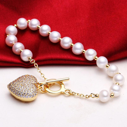 Baroque Freshwater Pearl Big Love Gold Bracelets Handmade Jewelry
