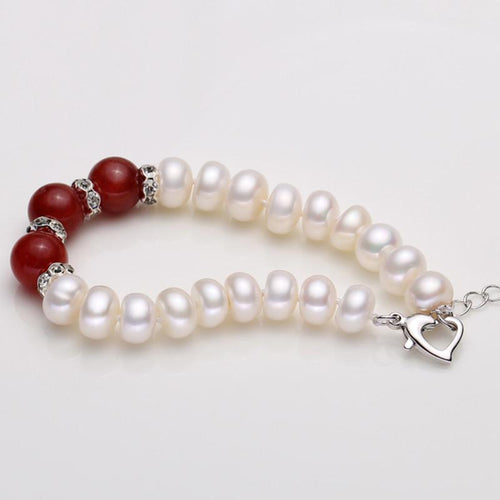 Real Carnelian Pearl Pendant Necklace Gift for Senior | Green Red Agate Freshwater Pearl Necklace And Bracelet Pearl Jewellery Set