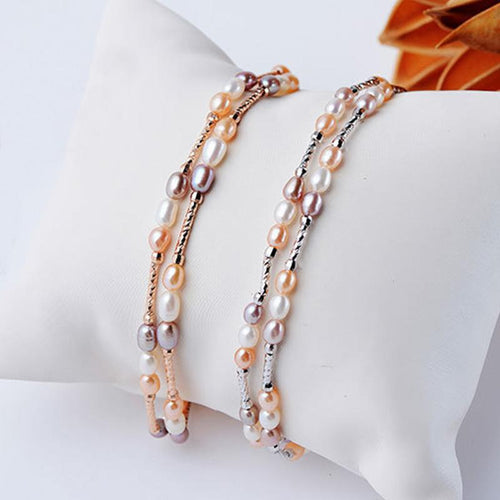 Real Freshwater Pearl Bracelet Rose Gold | Dainty Pearl Bracelets For Weddings | Multi Strand Pearl Bracelet- Huge Tomato