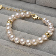 7-8mm White Freshwater Cultured Pearl Bracelet in 14K Gold Over Sterling Silver Clasp
