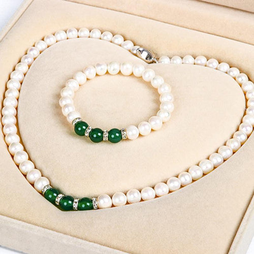 Real Pearl Pendant Necklace | Green Jade Dainty Freshwater Pearl Necklace Bracelet And Earrings Pearl Jewellery Set
