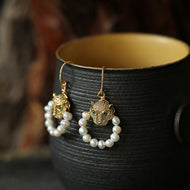 Leopard Pearl Hoop Earrings Freshwater Pearl Earrings in 18K Gold Over Sterling Silver Clasp