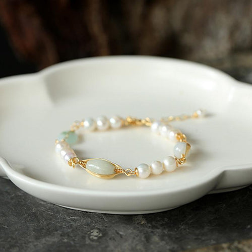 Baroque Freshwater Pearl Green Jade Bracelets Handmade Jewelry