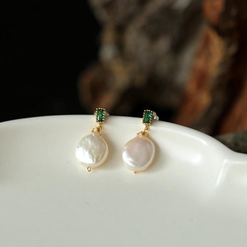AAA Real Big Baroque Pearl Drop Earrings in 14K Gold Over Sterling Silver（12-13mm）