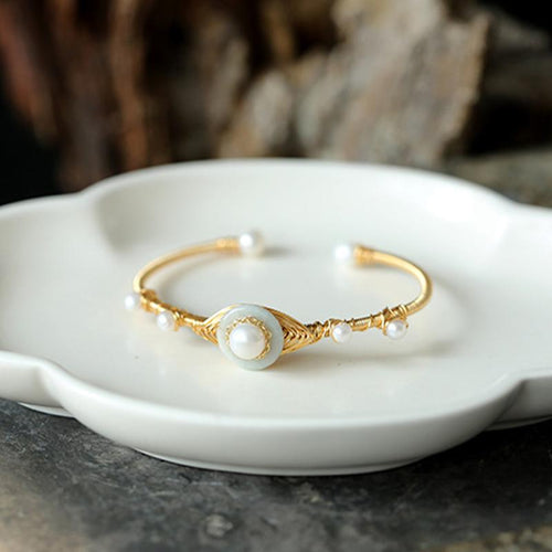 Baroque Freshwater Pearl Gold Jade Bracelets Handmade Jewelry