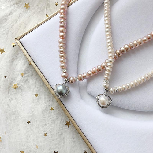 Ocean Heart Pearl Pendant Necklace Gold | Teardrop Dainty Freshwater Pearl Necklace | Pearl Diamond Necklace Designs