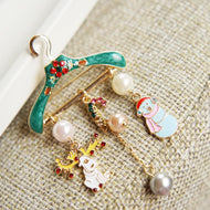 Christmas Brooch Pin Colorful Snowman Elk Pearl Brooch Christmas Jewelry Gift