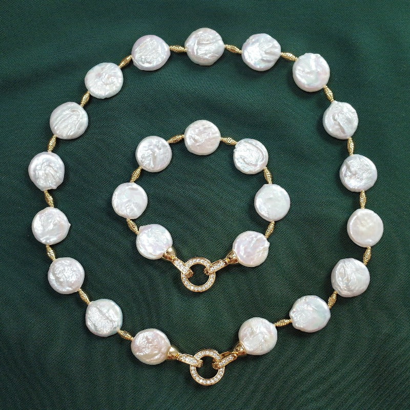 Yreamont Pearl Jewelry Set For Women - Gold Necklace, Earrings & Bracelet Set With Adjustable Clasps