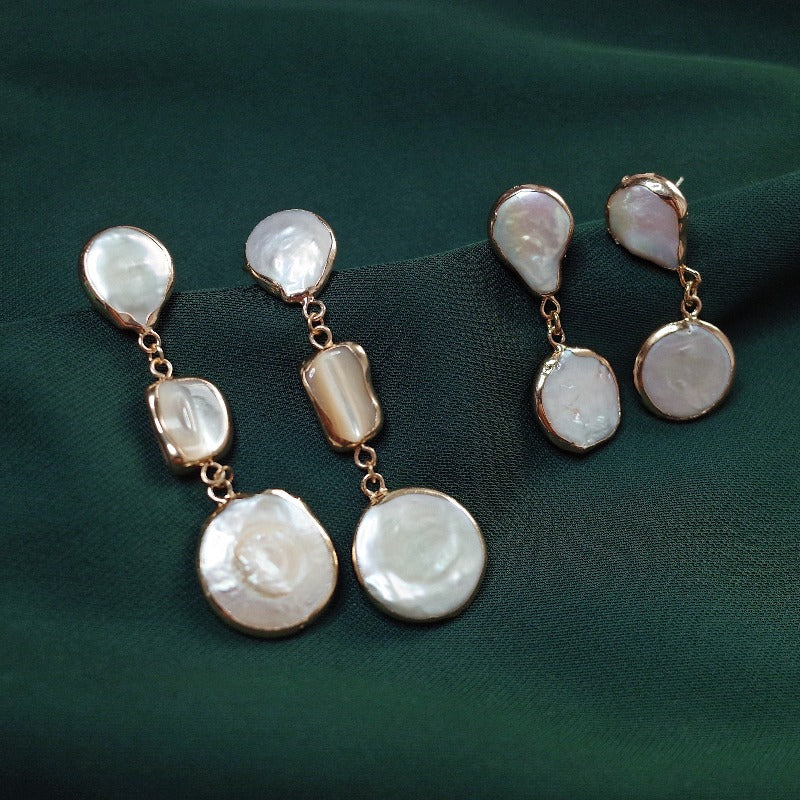 Natural Baroque Biwa Freshwater Pearl Dangle Earrings - 925 Silver Hook, Multicolor 8x18mm, Nickel-Free
